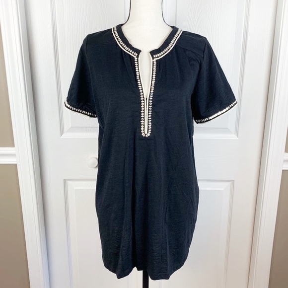 Black Sequin Trim Split Neck Top Size 12 - Picture 2 of 8